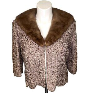 Vintage 40s 50s Pam Stewart ribbon knit crop coat chocolate brown mink collar